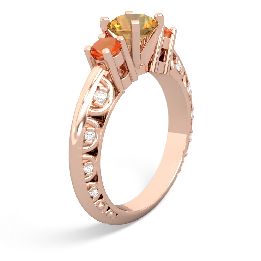 Citrine Art Deco Eternal Embrace Engagement 14K Rose Gold ring C2003