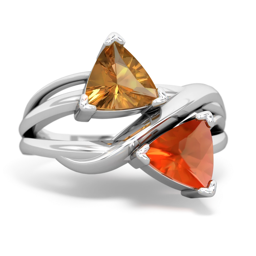 Citrine Split Band Swirl 14K White Gold ring R2341