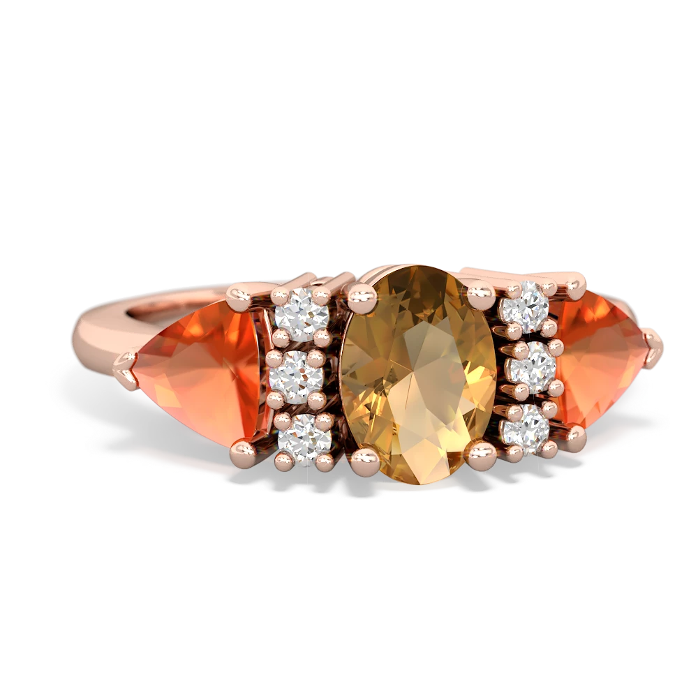 Citrine Antique Style Three Stone 14K Rose Gold ring R2186