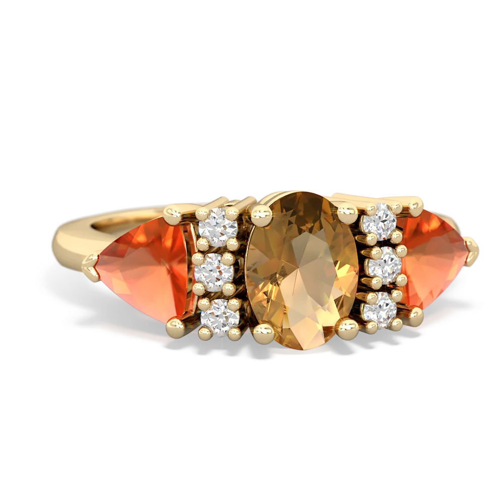 Citrine Antique Style Three Stone 14K Yellow Gold ring R2186