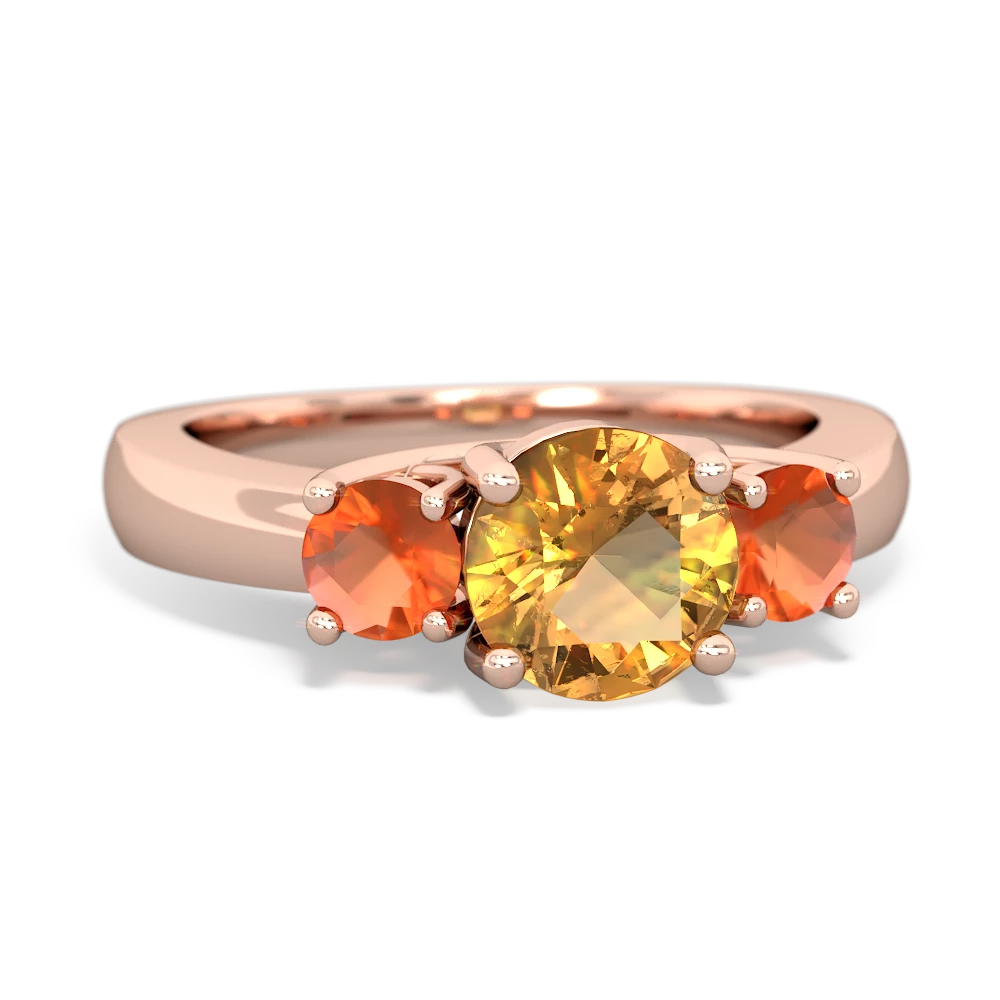 Citrine Three Stone Round Trellis 14K Rose Gold ring R4018