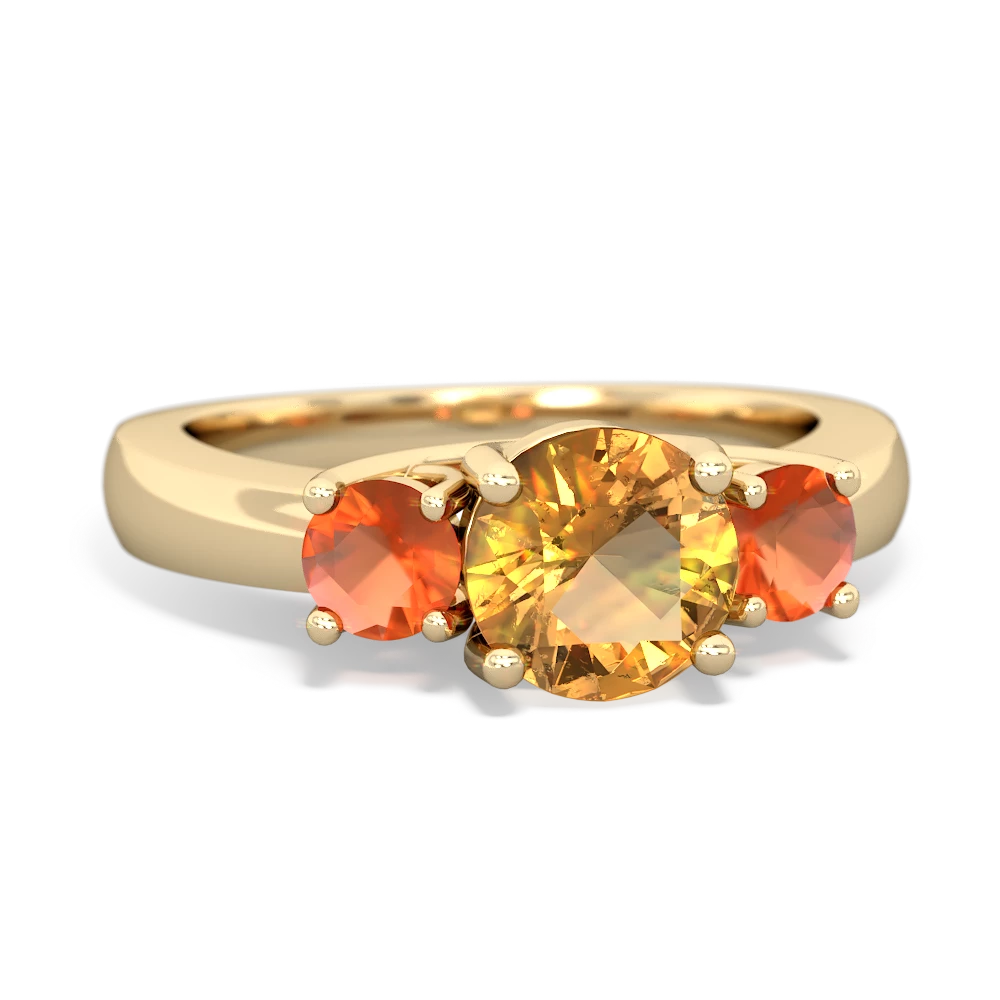 Citrine Three Stone Round Trellis 14K Yellow Gold ring R4018