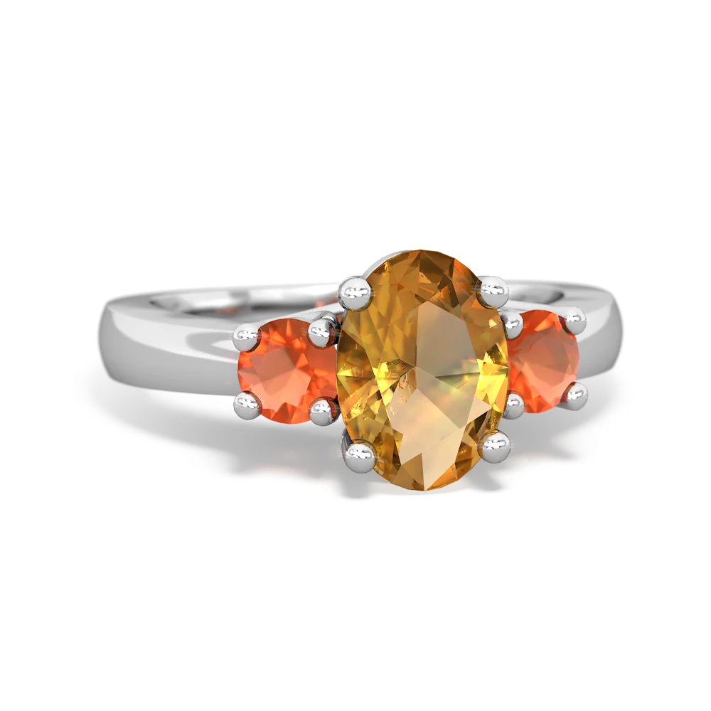 Citrine Three Stone Oval Trellis 14K White Gold ring R4024