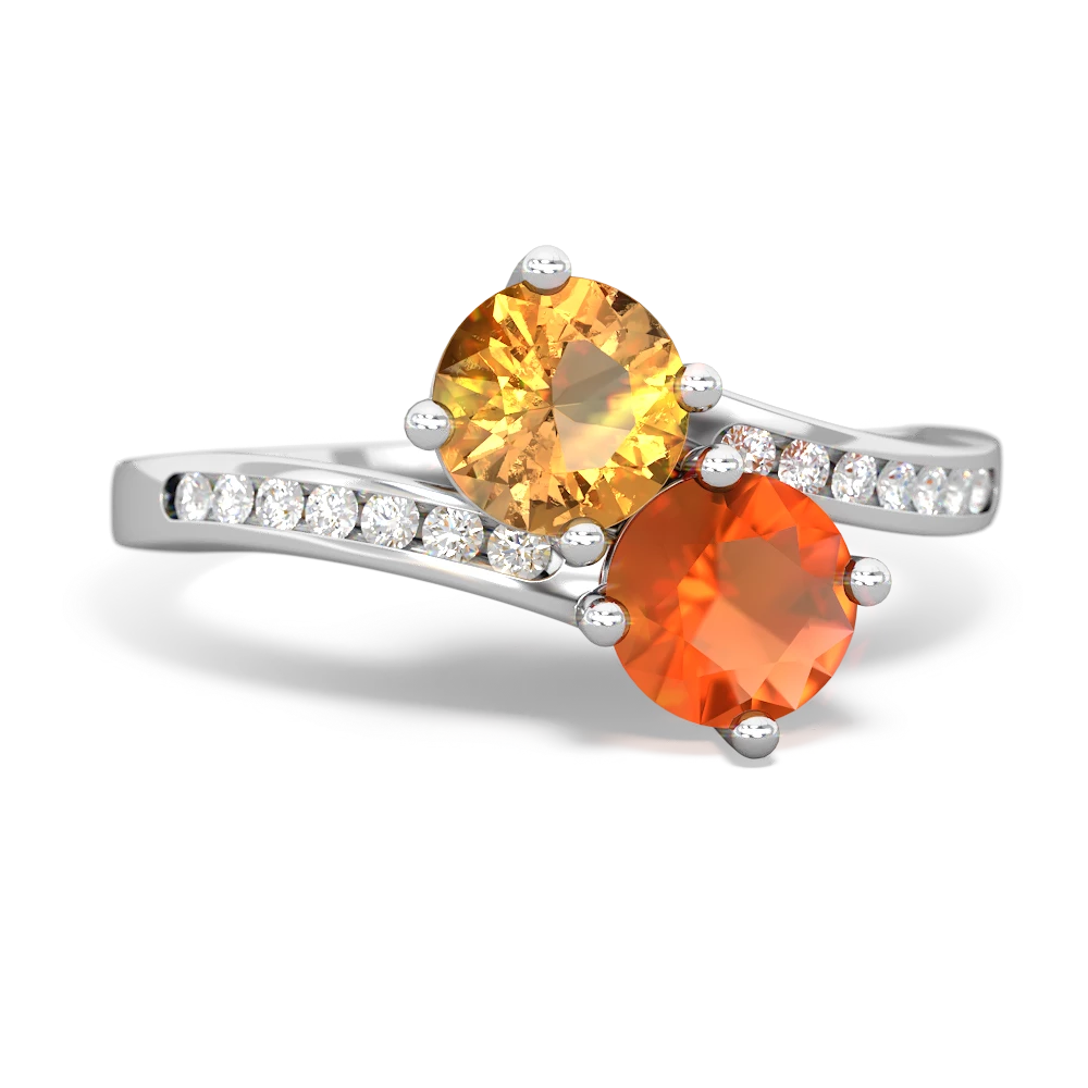 Citrine Channel Set Two Stone 14K White Gold ring R5303