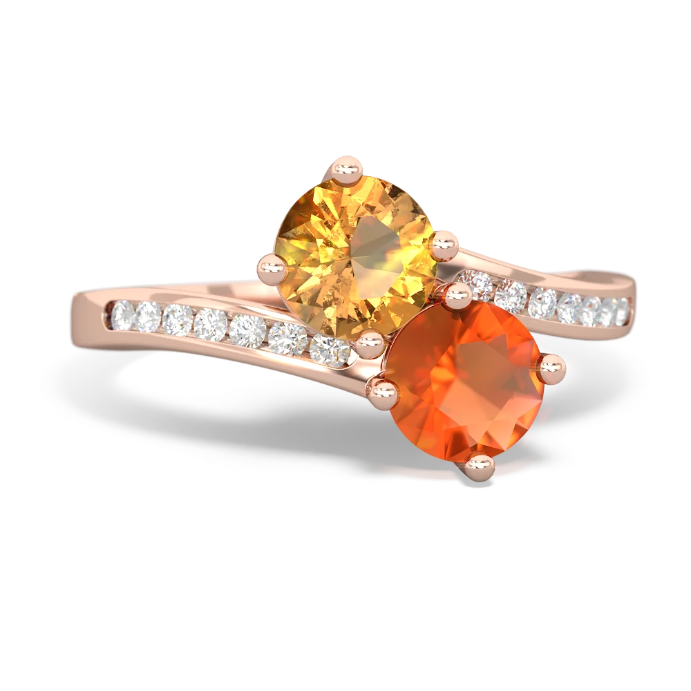 Citrine Channel Set Two Stone 14K Rose Gold ring R5303