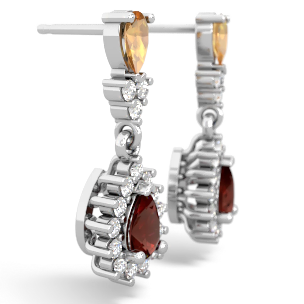 Citrine Halo Pear Dangle 14K White Gold earrings E1882