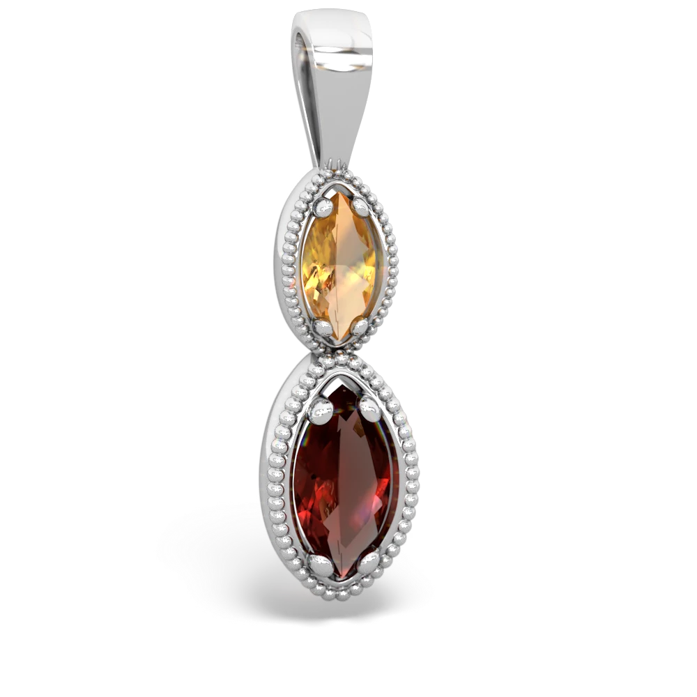 Citrine Antique-Style Halo 14K White Gold pendant P5700