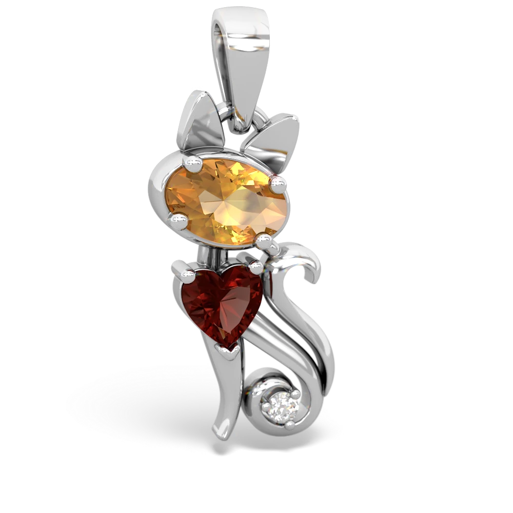 Citrine Kitten 14K White Gold pendant P5780