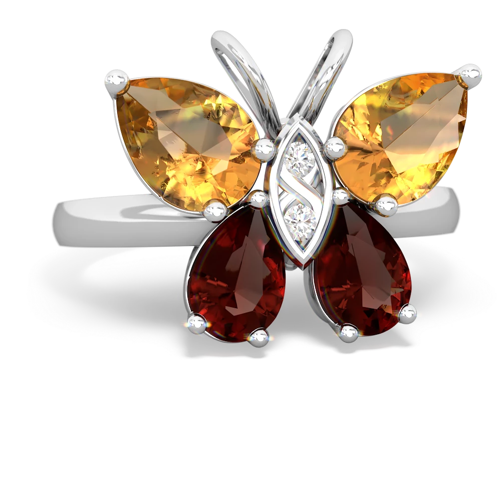 Citrine Butterfly 14K White Gold ring R2215