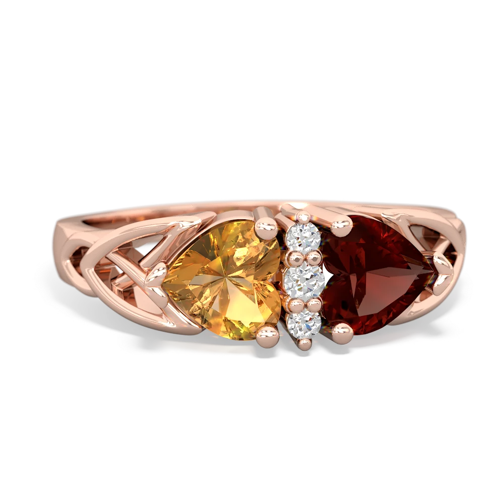 Citrine Celtic Knot Double Heart 14K Rose Gold ring R5040