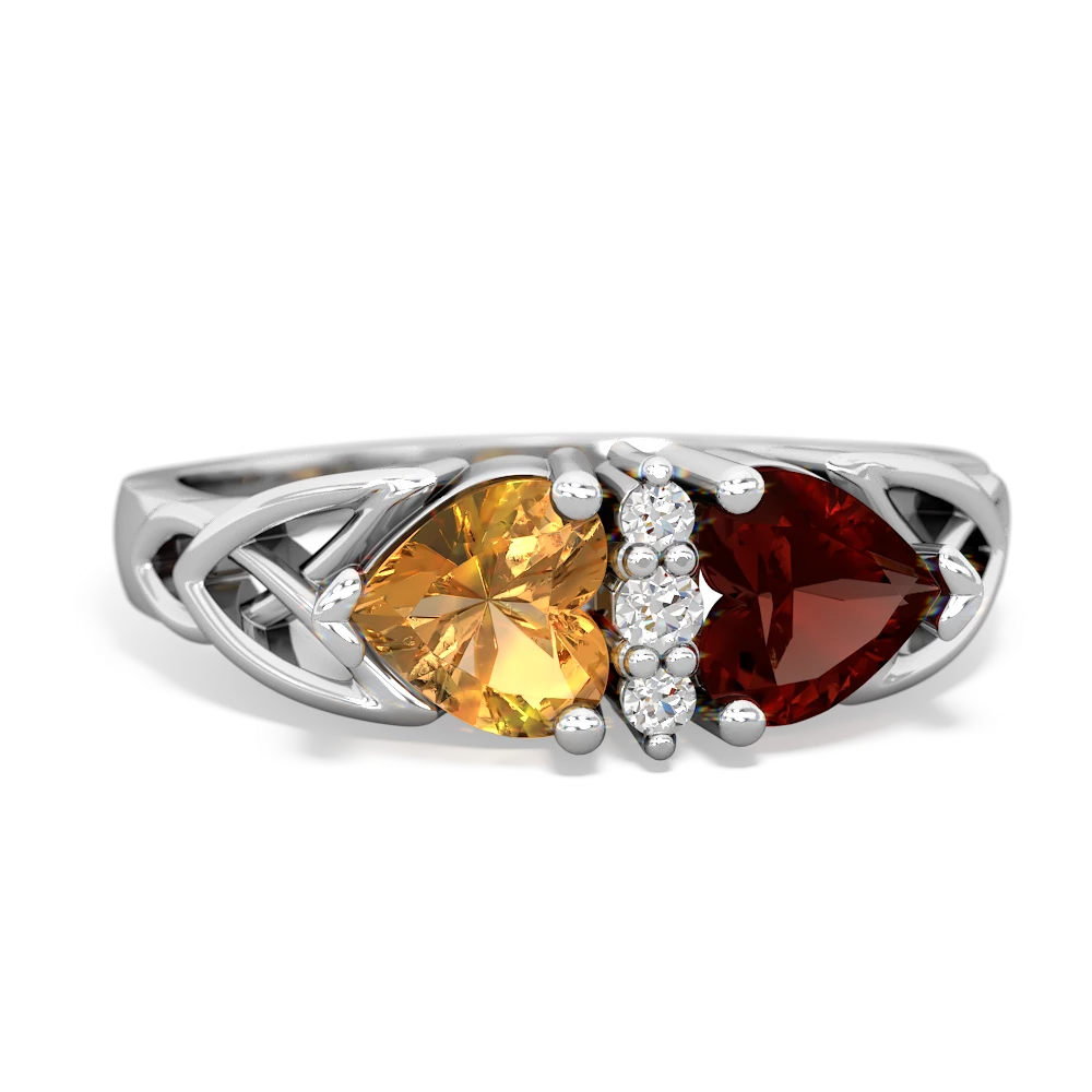 Citrine Celtic Knot Double Heart 14K White Gold ring R5040