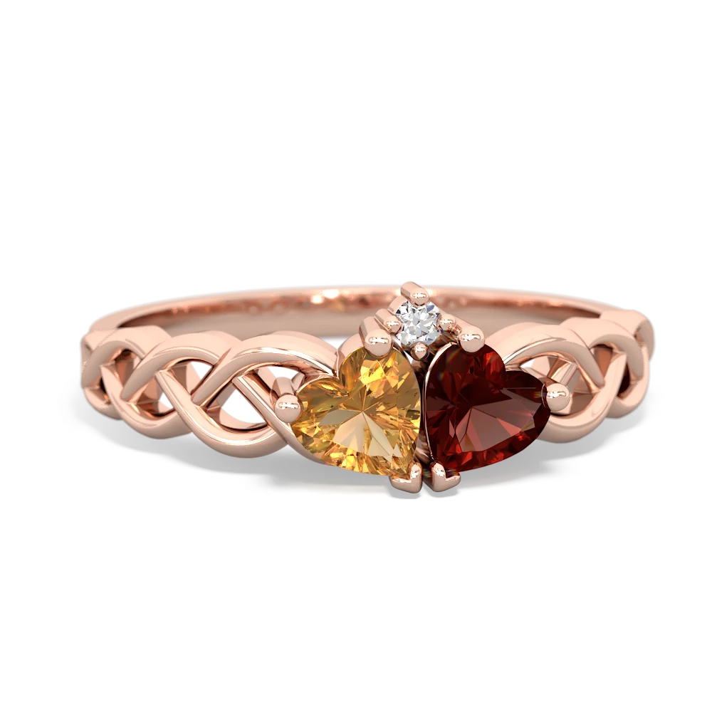 Citrine Heart To Heart Braid 14K Rose Gold ring R5870