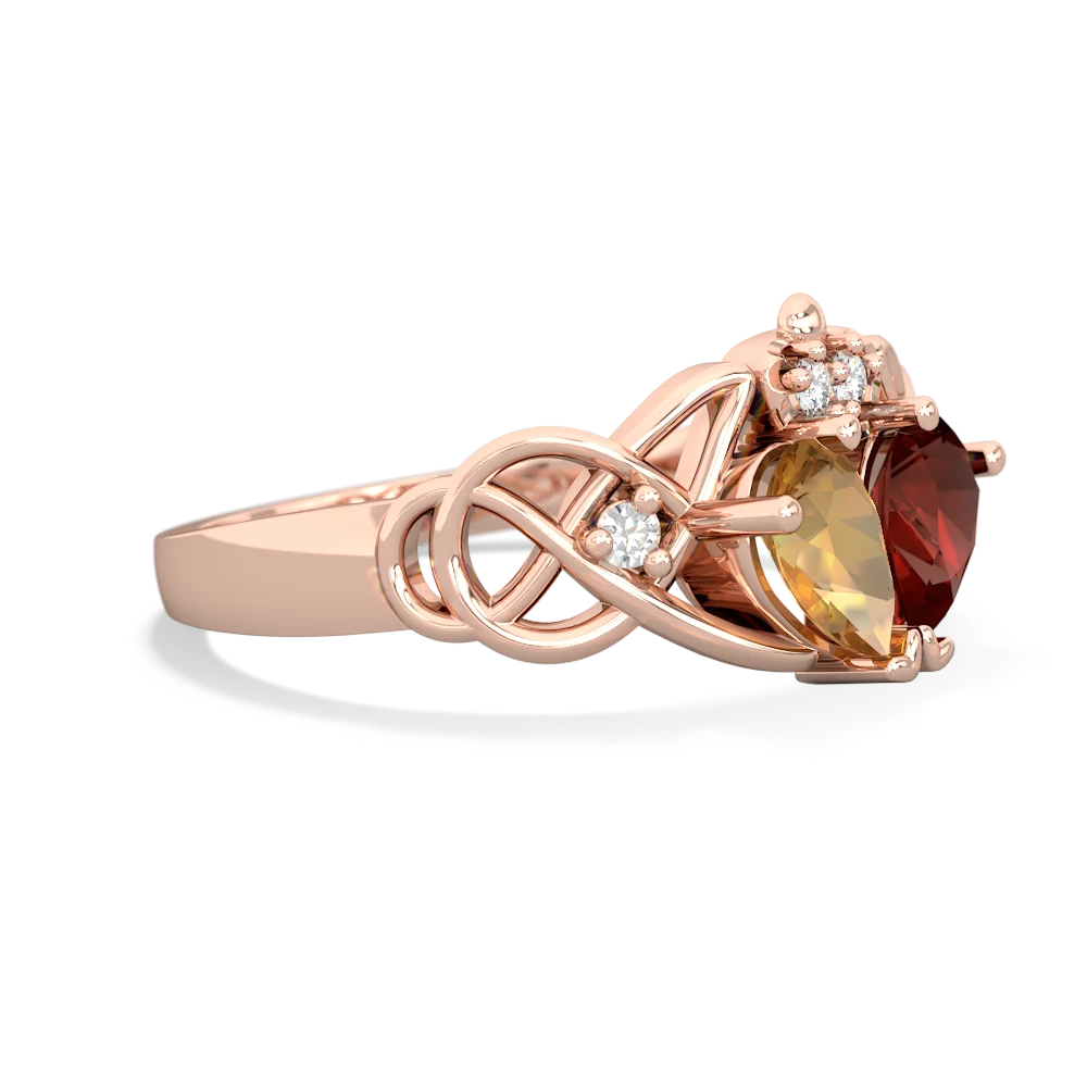 Citrine 'One Heart' Celtic Knot Claddagh 14K Rose Gold ring R5322