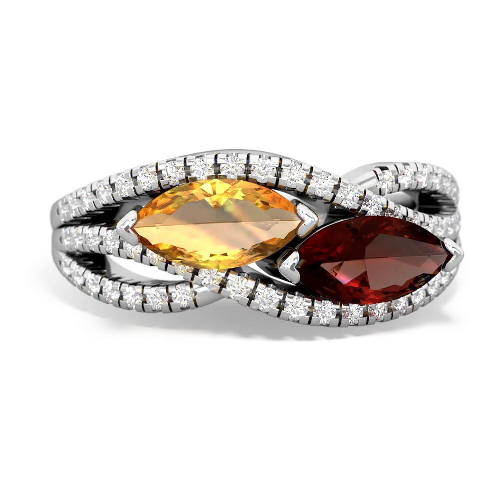 Citrine Diamond Rivers 14K White Gold ring R3070