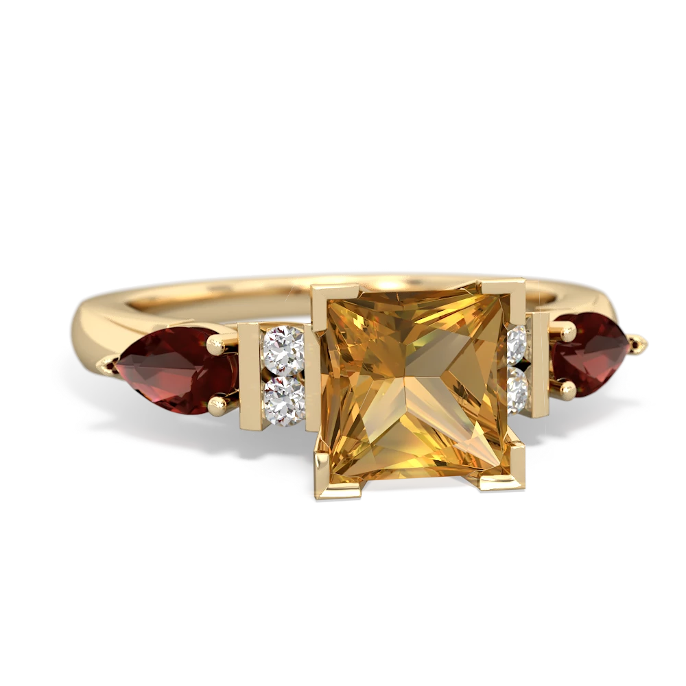 Citrine 6Mm Princess Eternal Embrace Engagement 14K Yellow Gold ring C2002