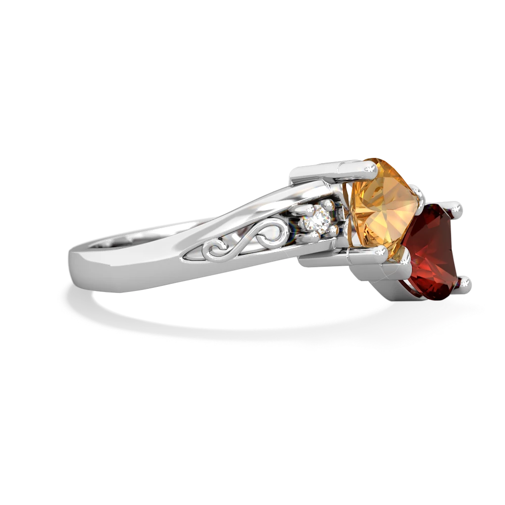 Citrine Snuggling Hearts 14K White Gold ring R2178