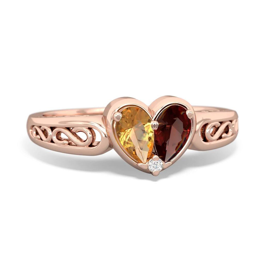 Citrine Filligree 'One Heart' 14K Rose Gold ring R5070