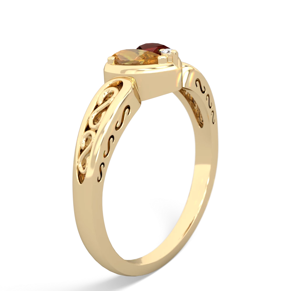 Citrine Filligree 'One Heart' 14K Yellow Gold ring R5070