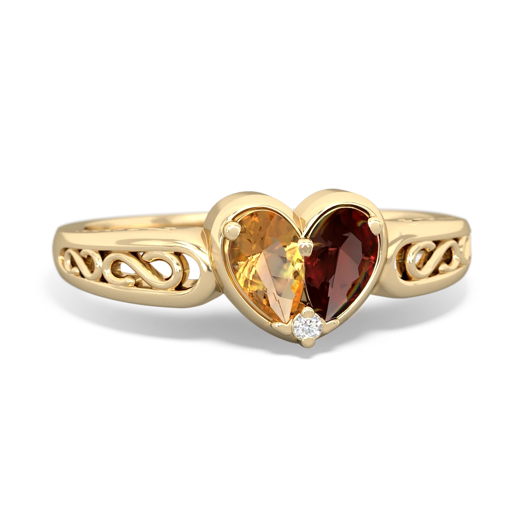 Citrine Filligree 'One Heart' 14K Yellow Gold ring R5070