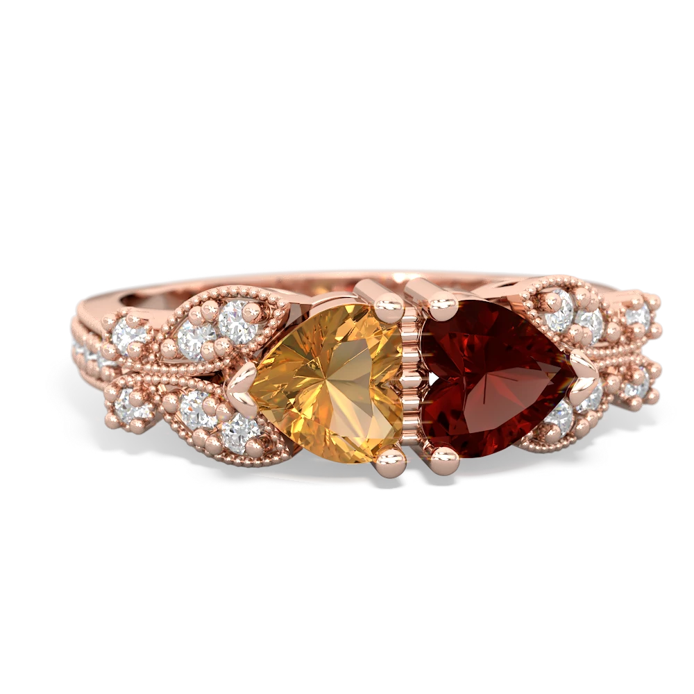 Citrine Diamond Butterflies 14K Rose Gold ring R5601