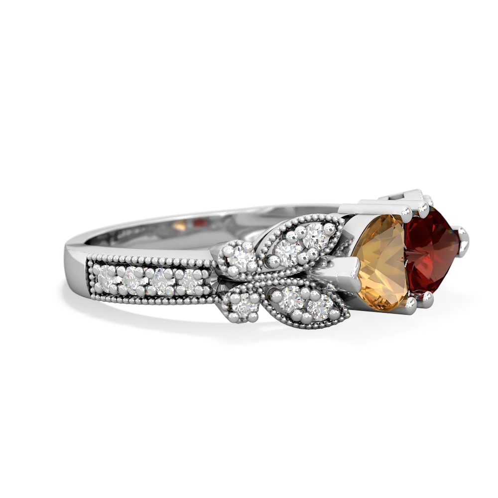 Citrine Diamond Butterflies 14K White Gold ring R5601