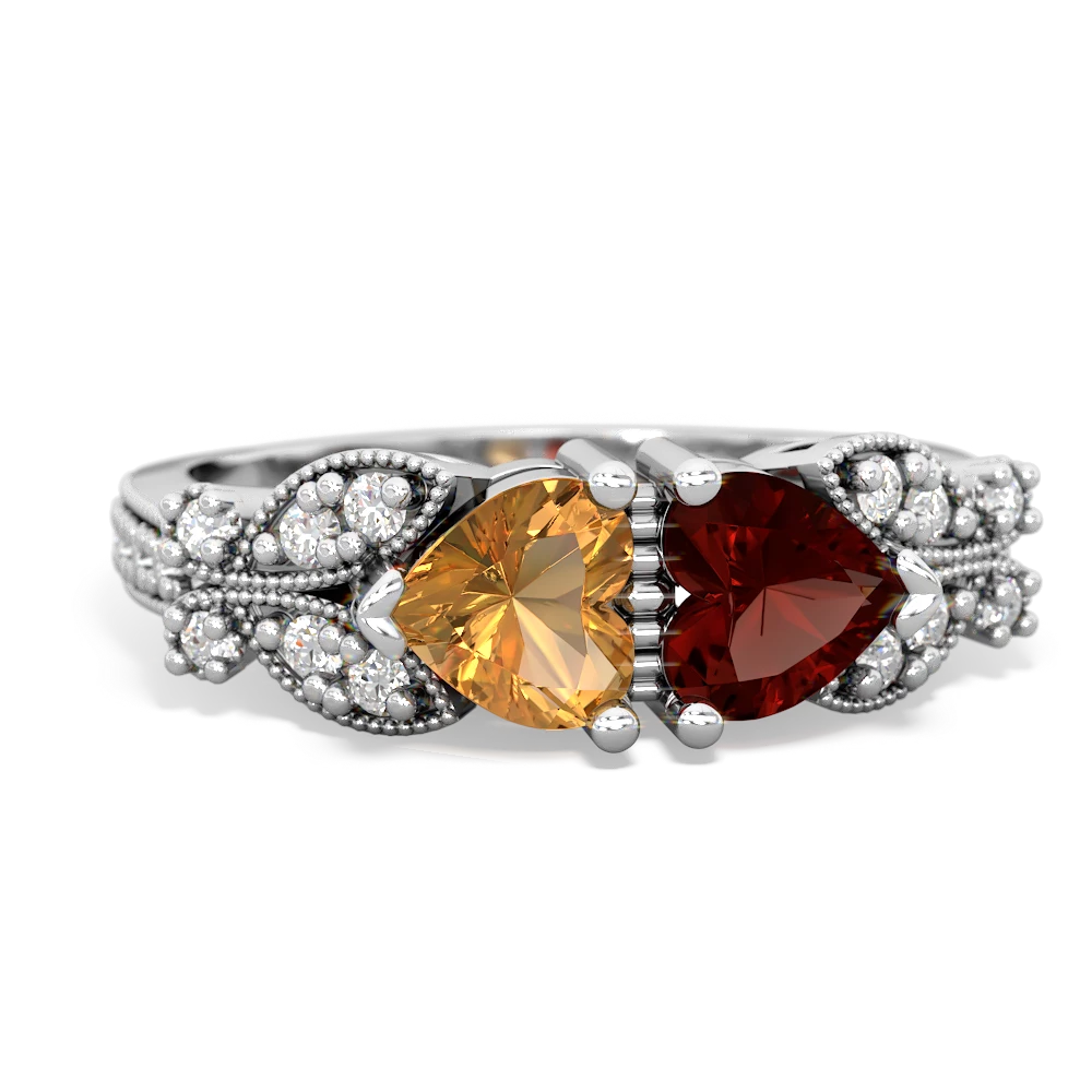 Citrine Diamond Butterflies 14K White Gold ring R5601