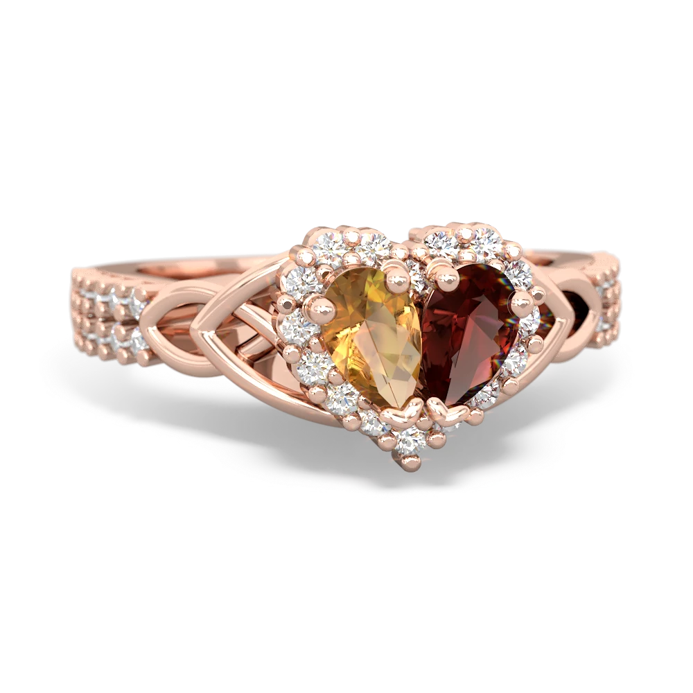 Citrine Celtic Knot Two Hearts As One 14K Rose Gold ring R2644HRT