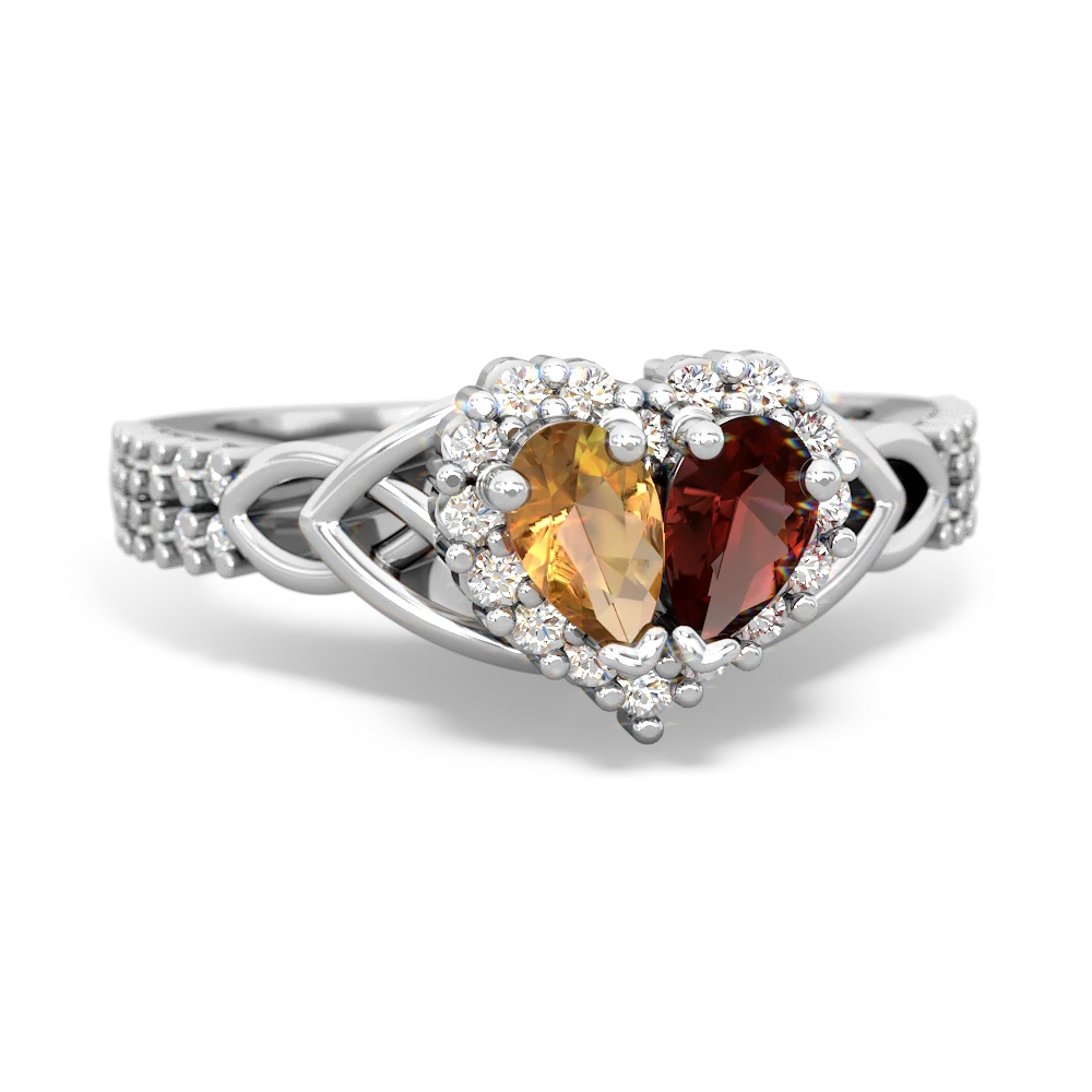 Citrine Celtic Knot Two Hearts As One 14K White Gold ring R2644HRT