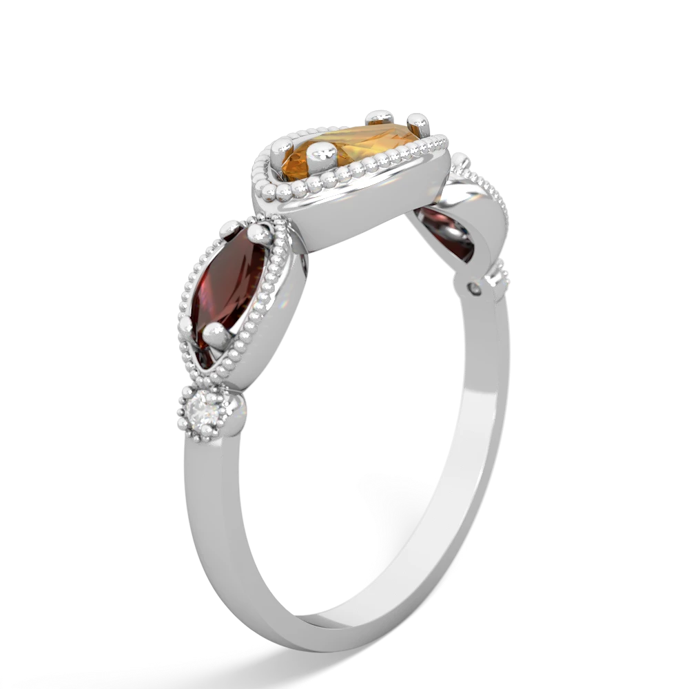 Citrine Milgrain Marquise 14K White Gold ring R5700