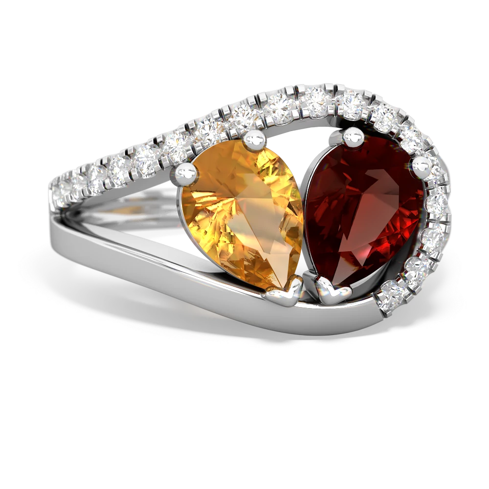 Citrine Nestled Heart Keepsake 14K White Gold ring R5650