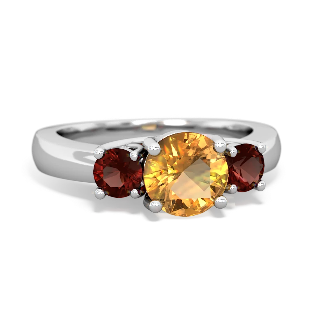 Citrine Three Stone Round Trellis 14K White Gold ring R4018