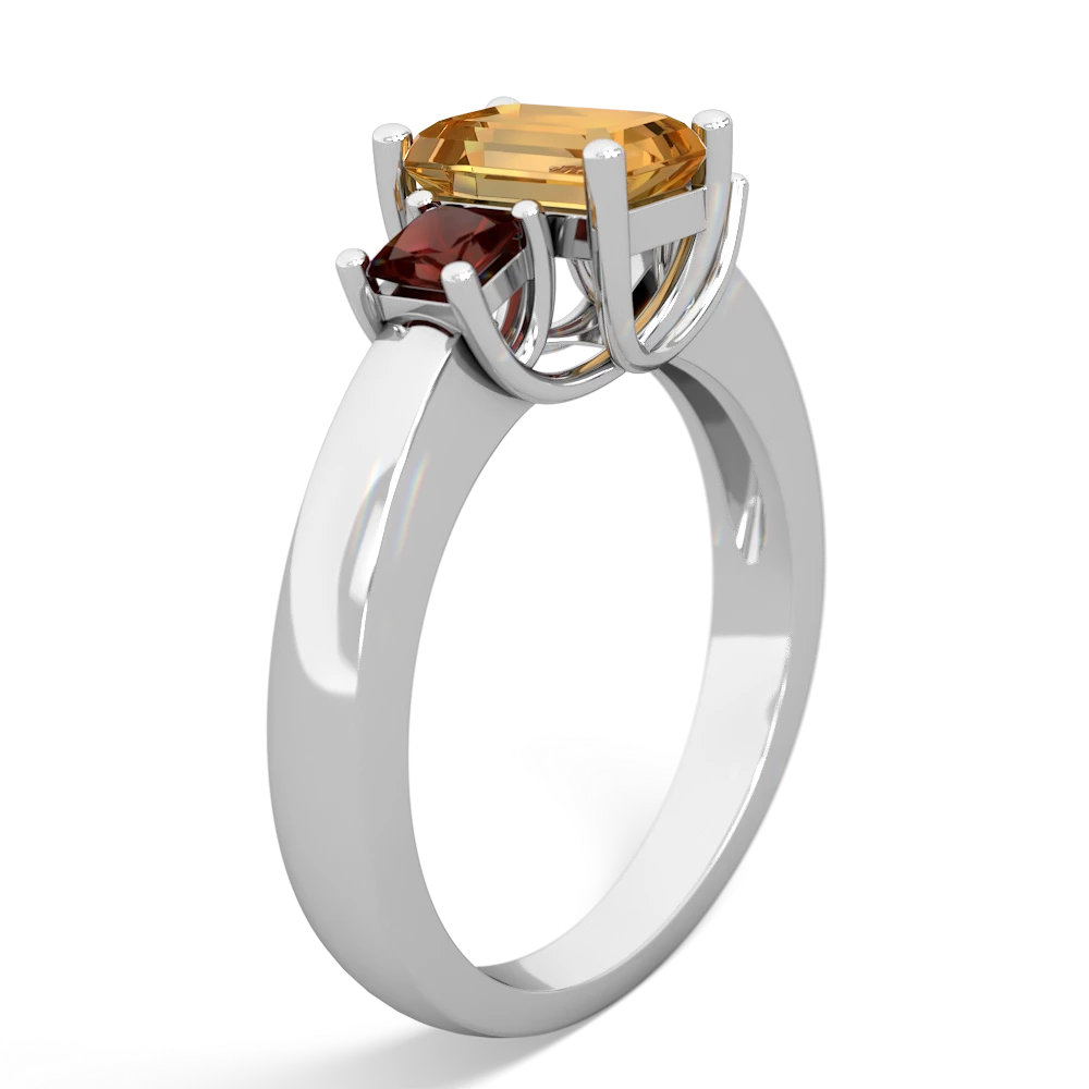 Citrine Three Stone Emerald-Cut Trellis 14K White Gold ring R4021