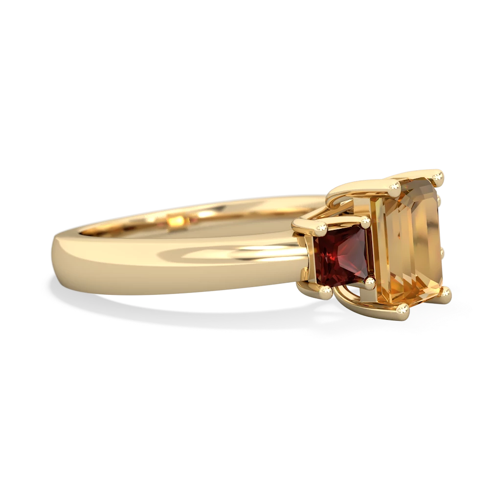 Citrine Three Stone Emerald-Cut Trellis 14K Yellow Gold ring R4021