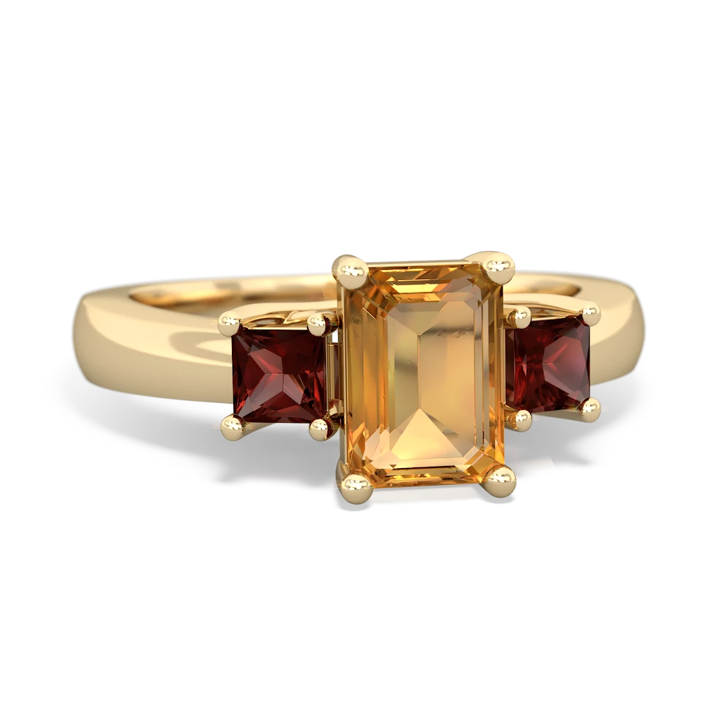 Citrine Three Stone Emerald-Cut Trellis 14K Yellow Gold ring R4021