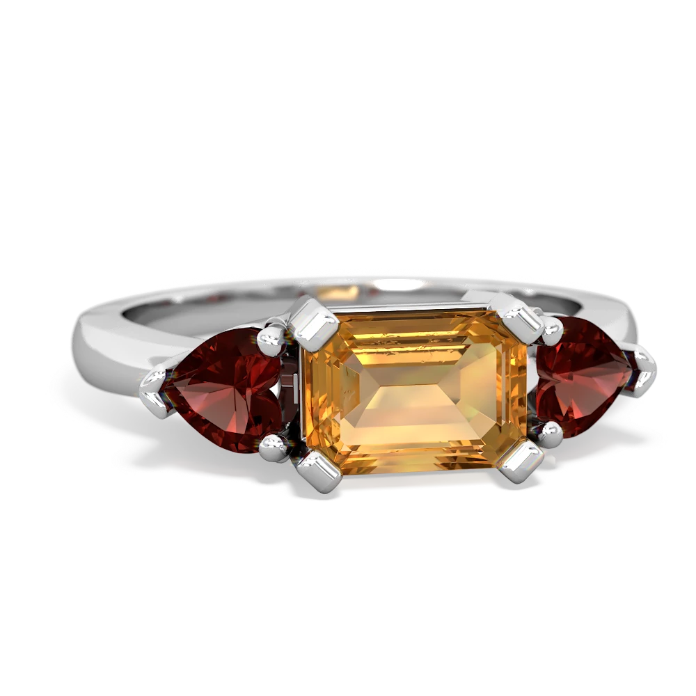 Citrine Three Stone 14K White Gold ring R5235