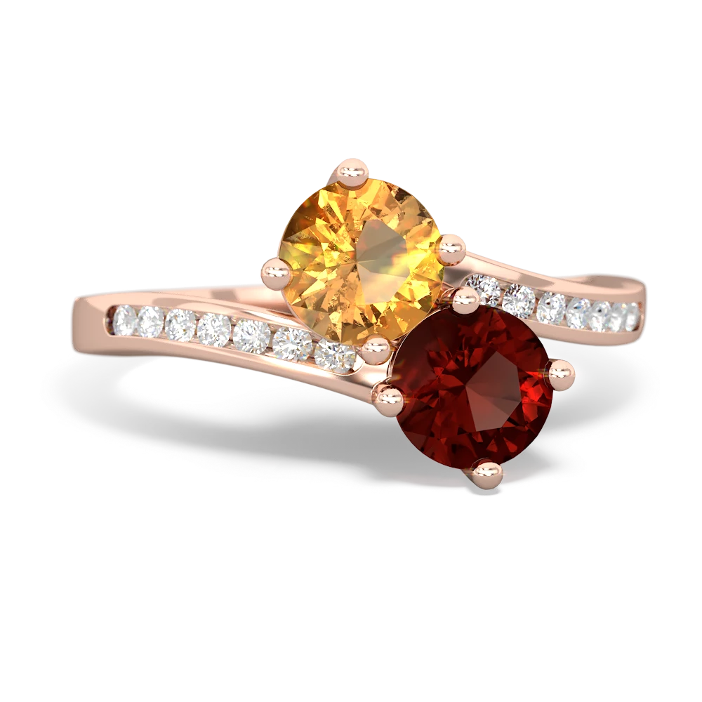 Citrine Channel Set Two Stone 14K Rose Gold ring R5303