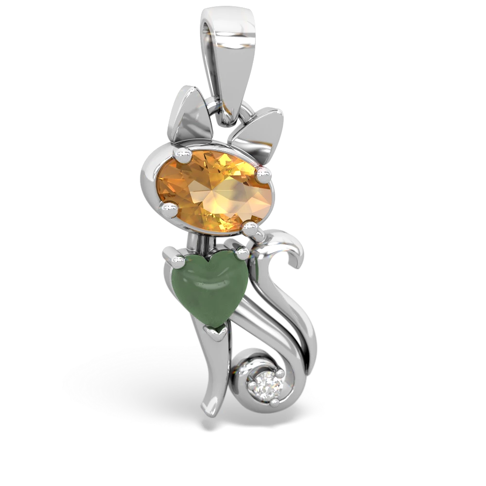 Citrine Kitten 14K White Gold pendant P5780