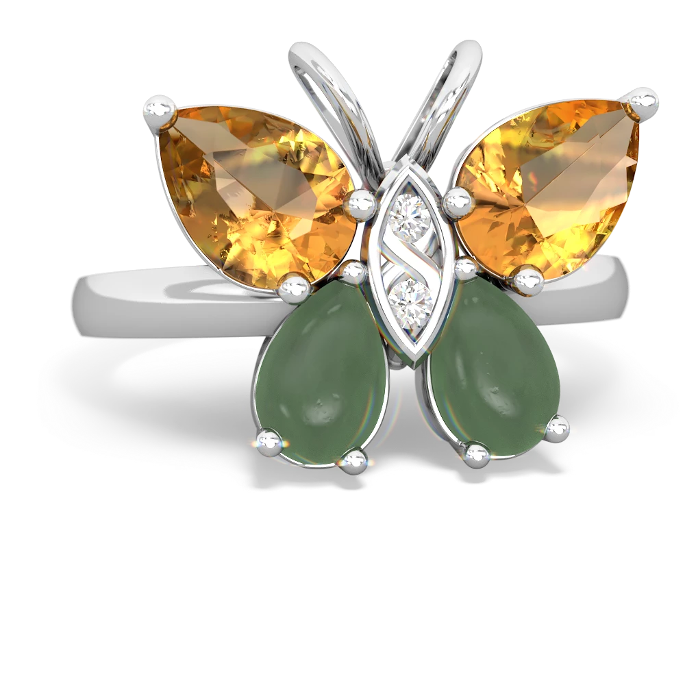 Citrine Butterfly 14K White Gold ring R2215