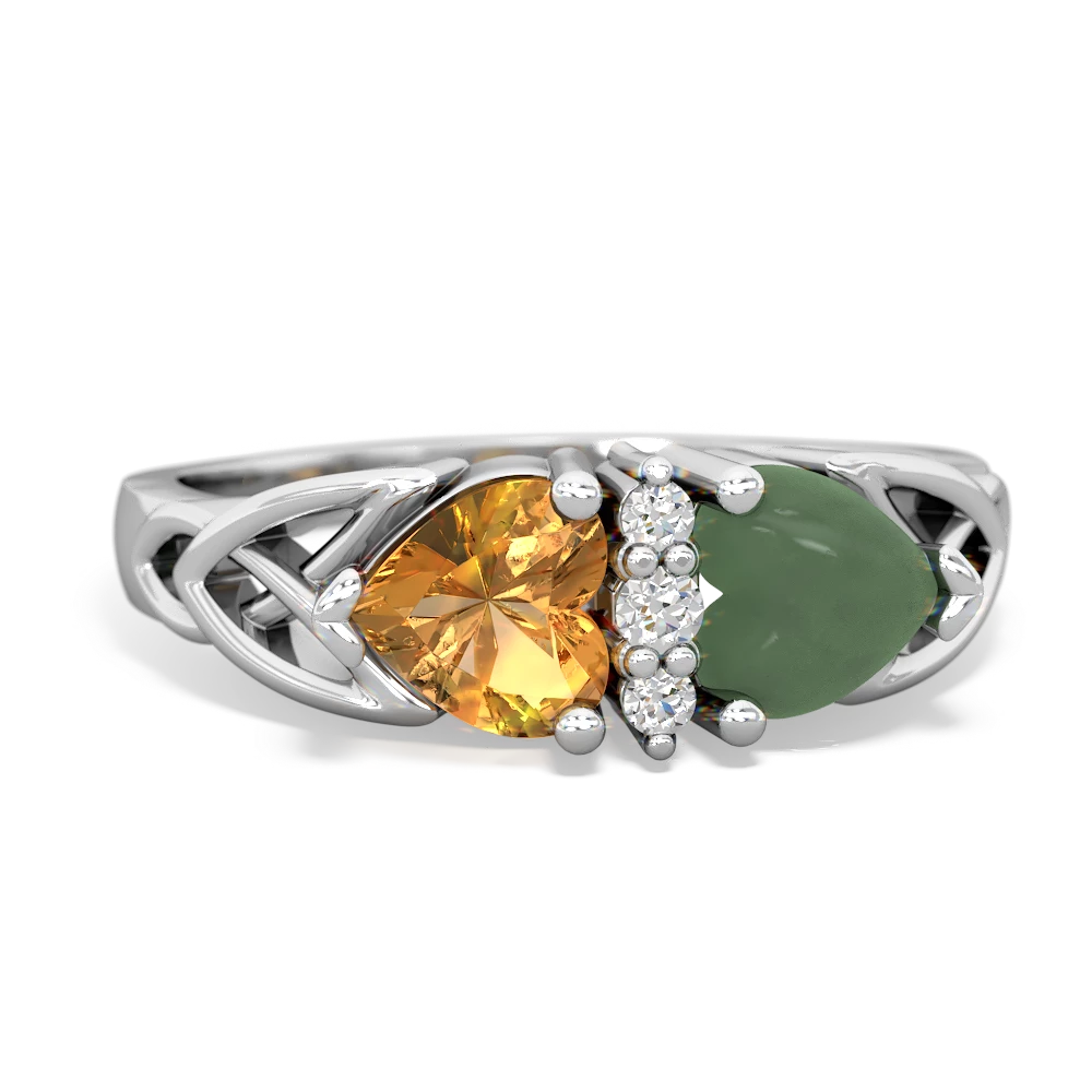 Citrine Celtic Knot Double Heart 14K White Gold ring R5040