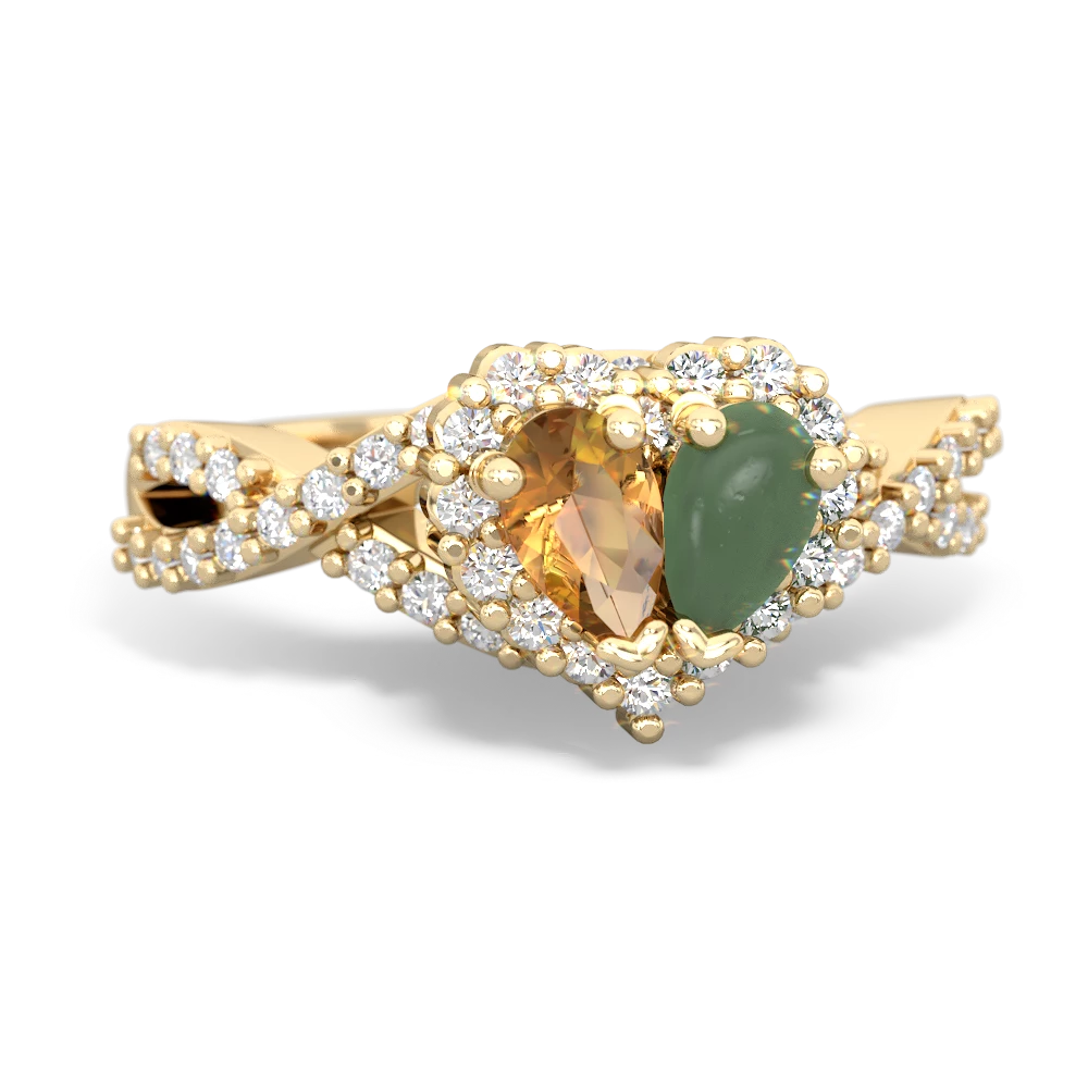 Citrine Diamond Twist 'One Heart' 14K Yellow Gold ring R2640HRT