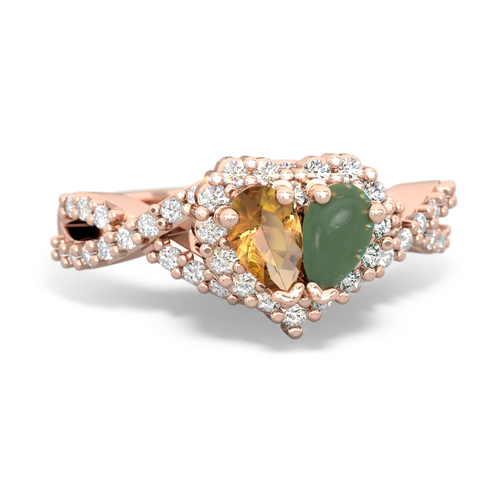 Citrine Diamond Twist 'One Heart' 14K Rose Gold ring R2640HRT