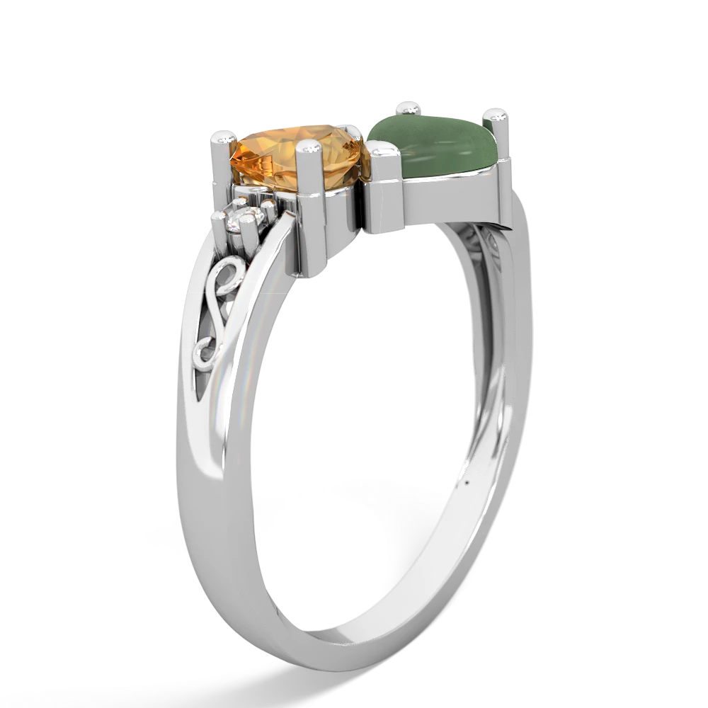 Citrine Snuggling Hearts 14K White Gold ring R2178