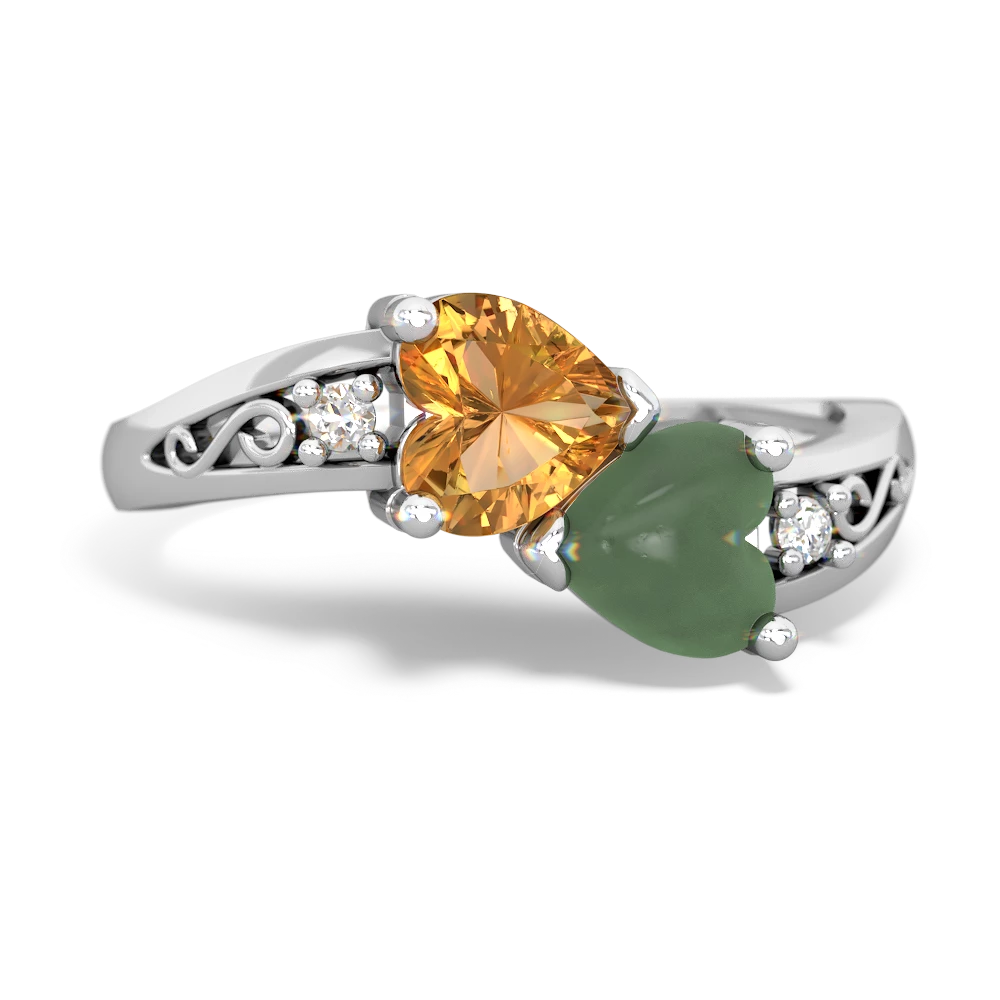 Citrine Snuggling Hearts 14K White Gold ring R2178