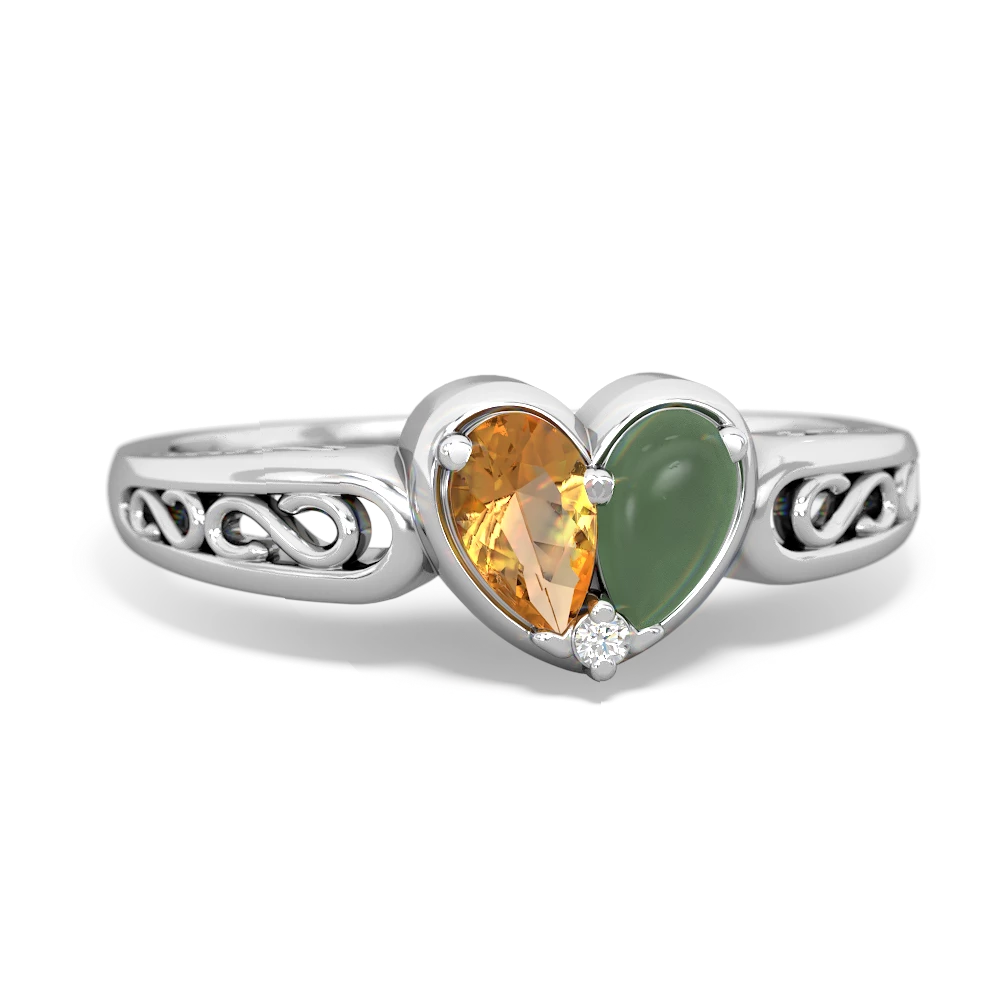 Citrine Filligree 'One Heart' 14K White Gold ring R5070