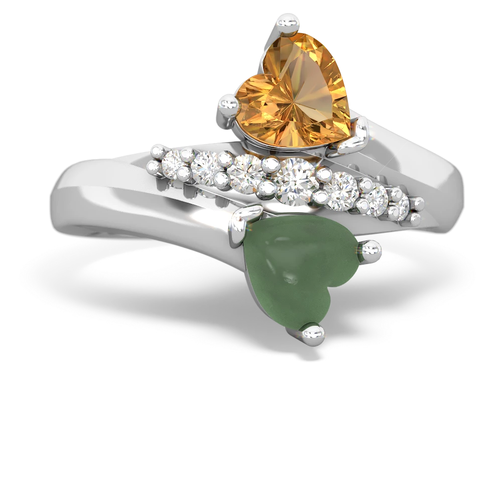 Citrine Heart To Heart 14K White Gold ring R2064