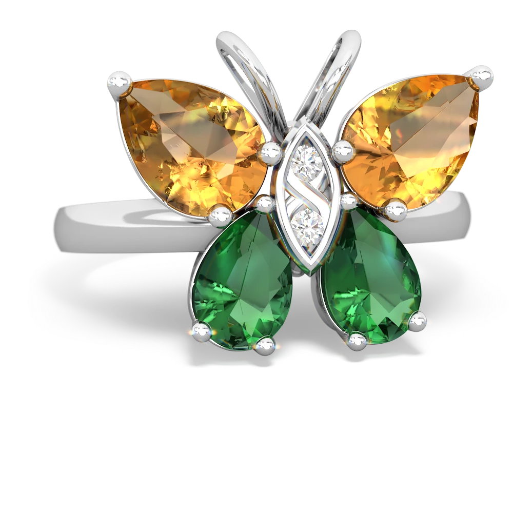 Citrine Butterfly 14K White Gold ring R2215