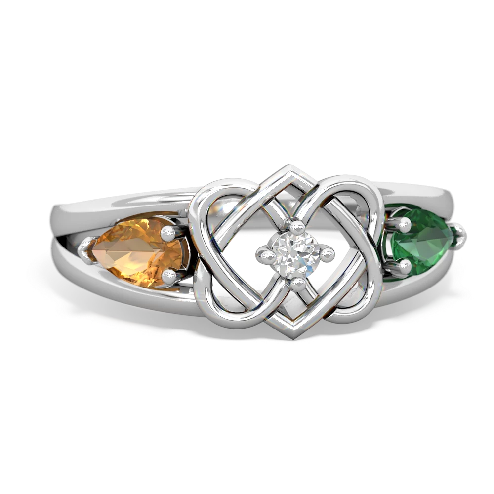 Citrine Hearts Intertwined 14K White Gold ring R5880