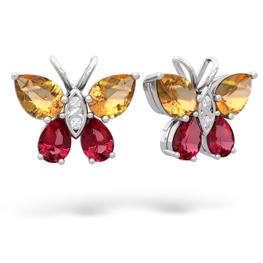 Citrine Butterfly 14K White Gold earrings E2215