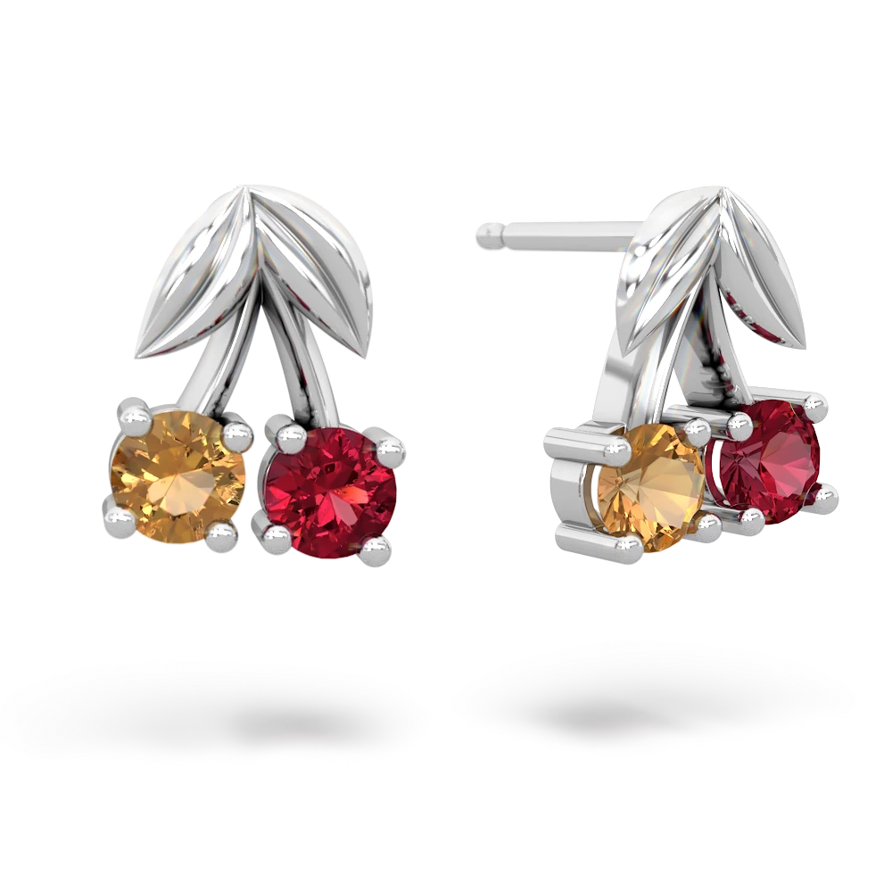Citrine Sweet Cherries 14K White Gold earrings E7001