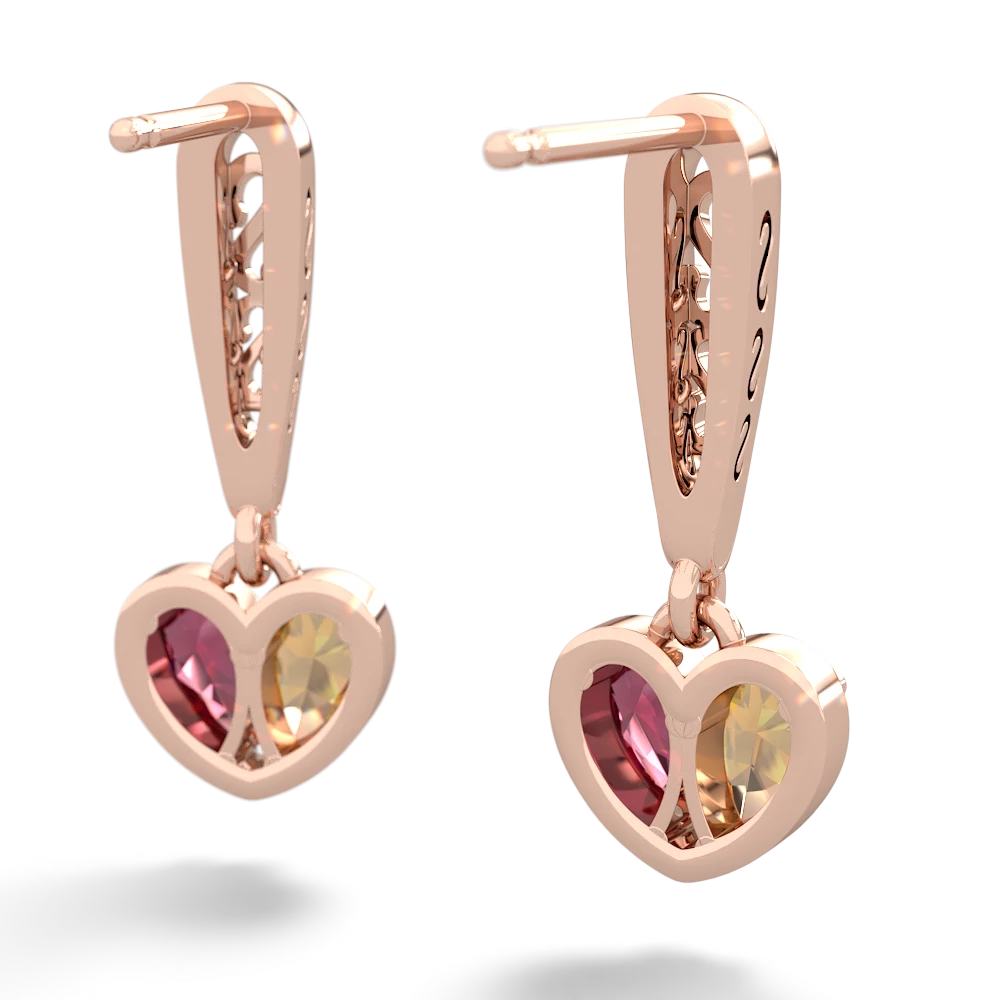 Citrine Filligree Heart 14K Rose Gold earrings E5070